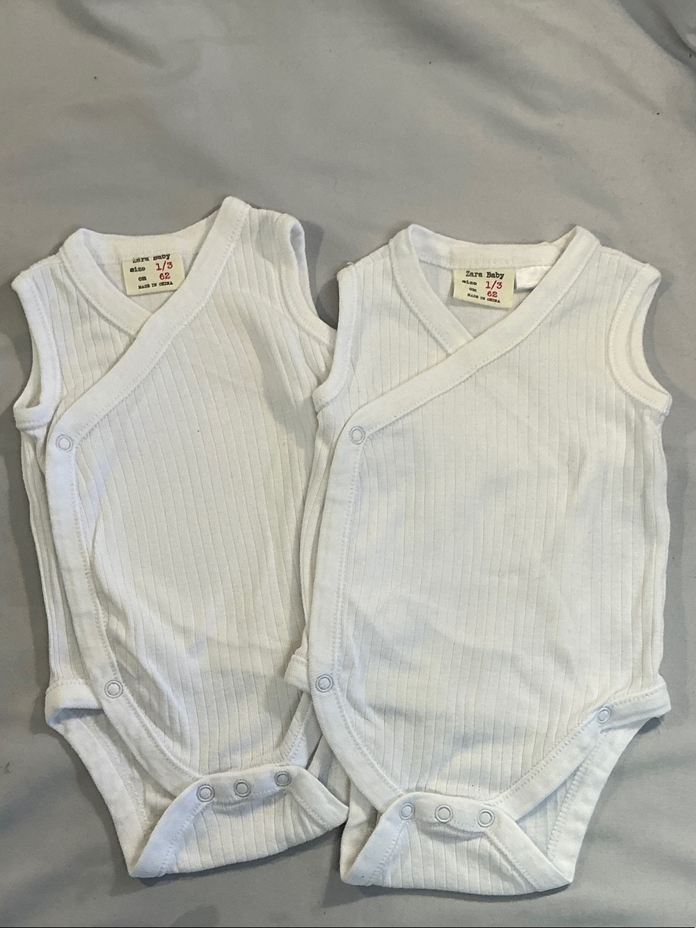 Zara White kimono style Ribbed Sleeveless Baby Bodysuits - 2 Pack